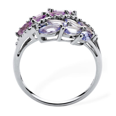 Womens Genuine Purple Amethyst Platinum Over Silver Cocktail Ring