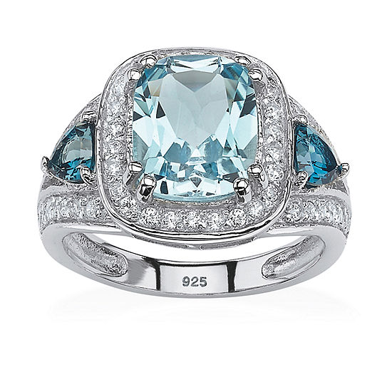 Womens Genuine Blue Topaz Platinum Over Silver Cocktail Ring