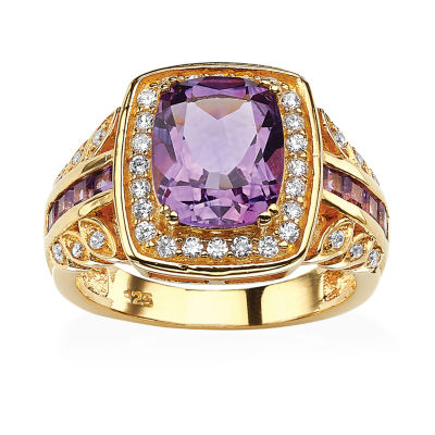 Womens Genuine Purple Amethyst 14K Gold Over Silver Halo Cocktail Ring