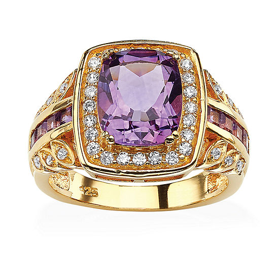 Womens Genuine Purple Amethyst 14K Gold Over Silver Cocktail Ring