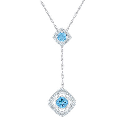 Womens Genuine Blue Topaz Sterling Silver Y Necklace