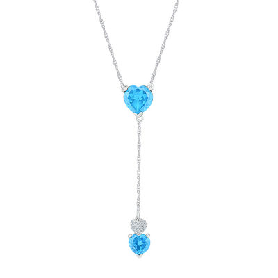 Womens Diamond Accent Genuine Blue Topaz Sterling Silver Heart Y Necklace