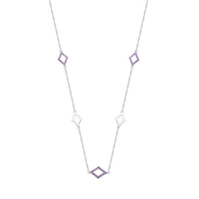 Womens Genuine Purple Amethyst Sterling Silver Diamond Pendant Necklaces