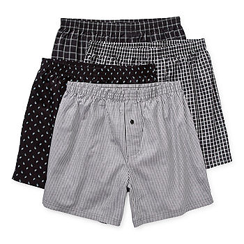 Stafford Men's 4-Pack 100% Cotton Knit Boxer Shorts Solids/Print
