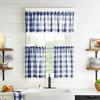 Annie Blue Buffalo Check Ruffled Lined Tier Curtains 24