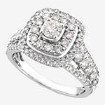 Signature By Modern Bride Womens 1 1/2 CT. T.W. Genuine White Diamond 10K White Gold Cushion Side Stone Halo Engagement Ring