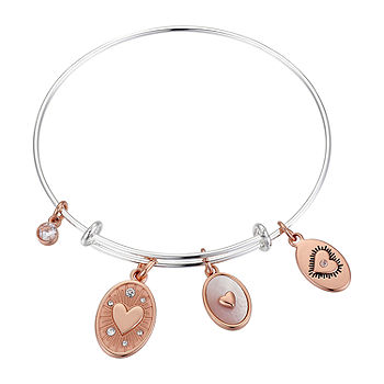 Tri-Tone Sterling Silver Love Heart Charm Bracelet, Color: Sterling Silver  - JCPenney