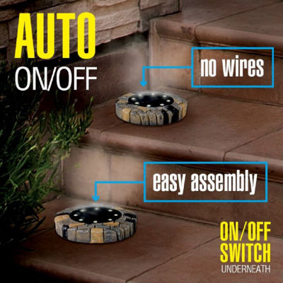 Bell + Howell Solar Powered Slate Outdoor Disk Lights with 8 LED - 4 Pack