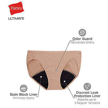 Hanes Comfort, Period. Bikini Underwear, Light Leaks, Black, 3-Pack 6  Women's 