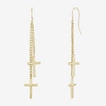 Religious Jewelry 10K Gold Cross Drop Earrings