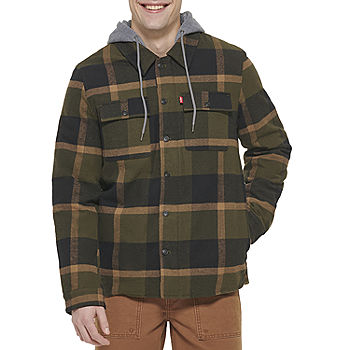 Levi's® Flannel Mens Hooded Midweight Shirt Jacket, Color: Olive Buff Chk -  JCPenney