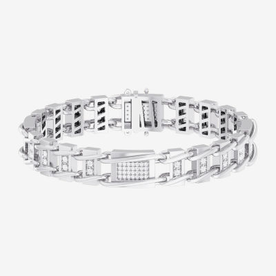 1 CT. T.W. Natural White Diamond 10K Gold 8 1/2 Inch Solid Link Bracelet