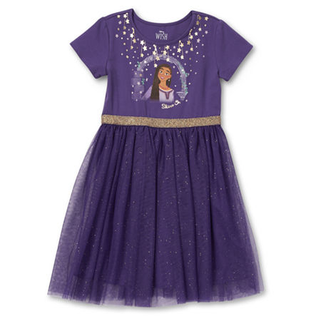 Disney Collection Little & Big Girls Short Sleeve Wish Tutu Dress, 4, Purple