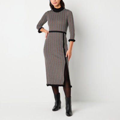 Studio 1 Womens 3/4 Sleeve Midi Sweater Dress