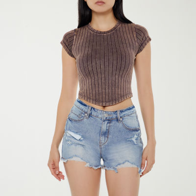 Forever 21 Ribbed Mineral Wash Baby Tee Womens Crew Neck Short Sleeve Crop Top Juniors