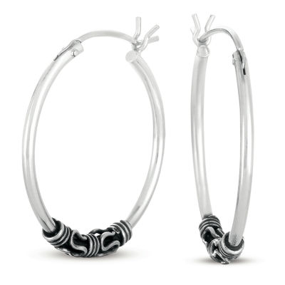 Womens Sterling Silver 25.4mm Hoop Earrings