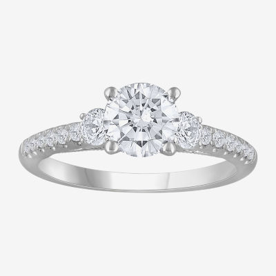 (H-I / Si1) Womens 1 1/2 CT. T.W. Lab Grown White Diamond 14K White Gold Round Side Stone Engagement Ring