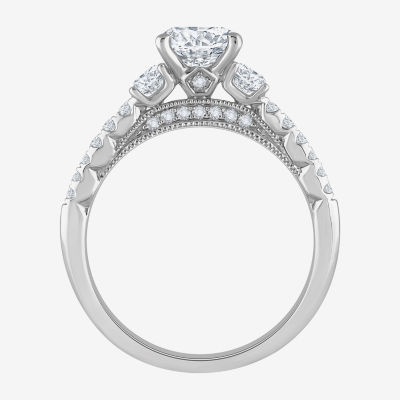 (H-I / Si1) Womens 1 1/2 CT. T.W. Lab Grown White Diamond 14K White Gold Round Side Stone Engagement Ring