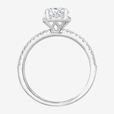 (H-I / Si1) Womens 1 1/3 CT. T.W. Lab Grown White Diamond 14K White Gold Round Side Stone Halo Engagement Ring