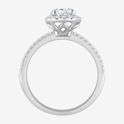 H-I / Si1) Womens 1 1/ CT. T.W. Lab Grown White Diamond 14K Gold Round Side Stone Halo Engagement Ring