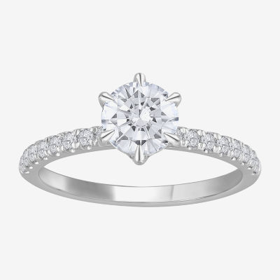 H-I / Si1) Womens 1 1/ CT. T.W. Lab Grown White Diamond 14K Gold Round Side Stone Engagement Ring