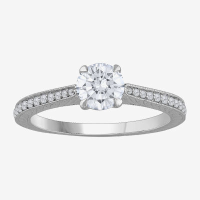H-I / Si1) Womens 1 1/ CT. T.W. Lab Grown White Diamond 14K Gold Round Side Stone Engagement Ring