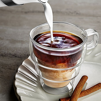 Jecobi Indulge Double wall glass with handle 10.oz Coffee Mugs Glass Cups  (Set of 2)