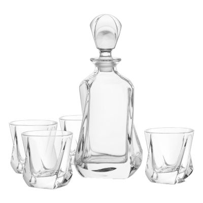 Joyjolt Aurora Whiskey Crystal Decanter, Glass 4 Pc. Drinkware Set