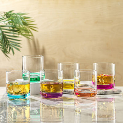Joyjolt Hue Colored 6-pc. Whiskey Glass Double Old Fashioned