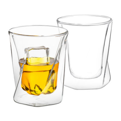 Joyjolt Lacey Wall Whiskey Glasses - 10 Oz - Set Of 2 Double Old Fashioned