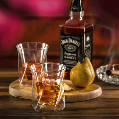 Joyjolt Lacey Wall Whiskey Glasses - 10 Oz - Set Of 2 Double Old Fashioned