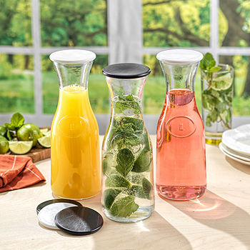 Stylish Colored Glass Carafe with BPA Free Lids, Multi-Purpose Carafes for  Mimosa Bar, Party Serving Decanter, 34 oz