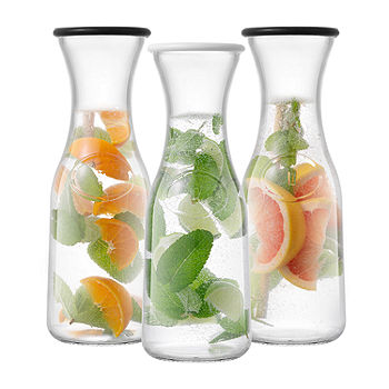 6 Pcs 1 Liter Glass Carafe with Lids Glass Pitchers Clear Water Carafe Juice  Containers with