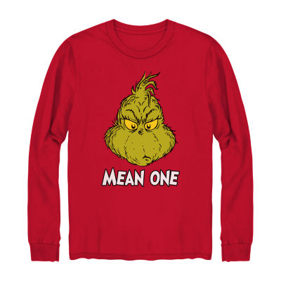 Mens Crew Neck Long Sleeve Grinch Graphic T Shirt