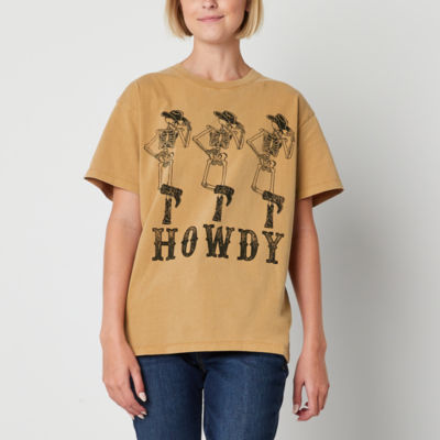 New World Juniors Howdy Skeletons Oversized Tee Womens Crew Neck Short Sleeve Graphic T-Shirt
