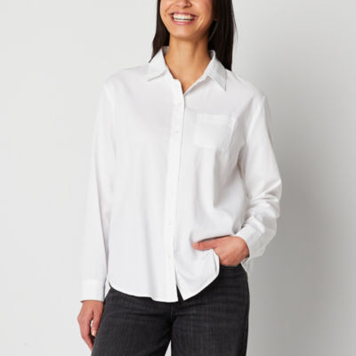 a.n.a Womens Long Sleeve Regular Fit Button-Down Shirt