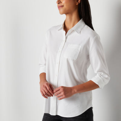 a.n.a Womens Long Sleeve Regular Fit Button-Down Shirt