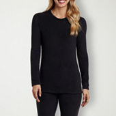 Cuddl Duds Women's Fleecewear with Stretch Crew Neck Top, Black