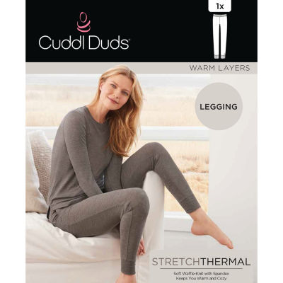 NEW! Cuddl Duds Women's Stretch Thermal Leggings w/Pockets - Size XL Grey  Check