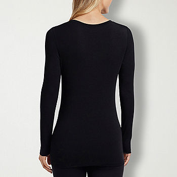 Cuddl Duds Womens Sofwear Long Sleeve V Neck Top, Color: Black - JCPenney