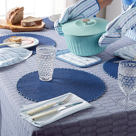 Martha Stewart Honeycomb Modern Farmhouse Tablecloth, One Size, Blue