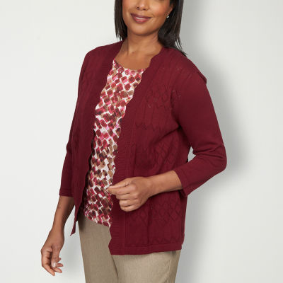 Alfred Dunner Mulberry Street Womens Crew Neck 3/4 Sleeve Layered Sweaters,  Color: Mulberry - JCPenney