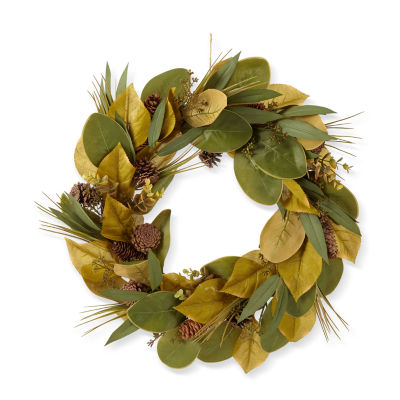 Linden Street 22in Mixed Leaf Pinecone Indoor Wreath