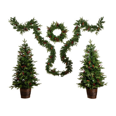 Nearly Natural 5 Pc Garlends And Wreath Set 5 Foot Pre-Lit Pine Christmas Tree