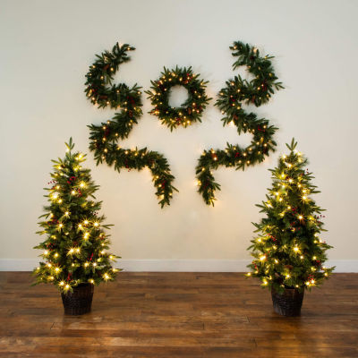 Nearly Natural 5 Pc Garlends And Wreath Set 5 Foot Pre-Lit Pine Christmas Tree