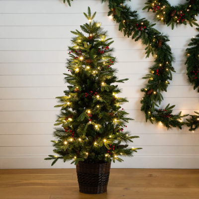 Nearly Natural 5 Pc Garlends And Wreath Set 5 Foot Pre-Lit Pine Christmas Tree