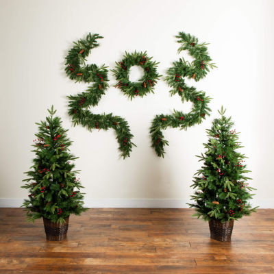 Nearly Natural 5 Pc Garlends And Wreath Set 5 Foot Pre-Lit Pine Christmas Tree