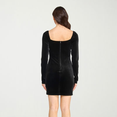 City Triangle Womens Juniors Long Sleeve Velvet Bodycon Dress