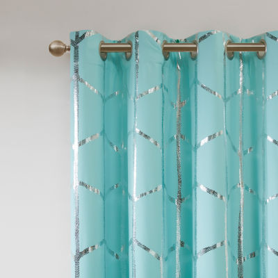 Intelligent Design Khloe Metallic Geometric Printed Grommet Top Energy Saving 100% Blackout Single Curtain Panels