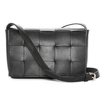 Leather East West Woven Crossbody, Handbags